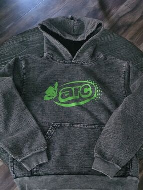 Arc Graphic Hooded Sweatshirt - Dark Gray with Green Logo
